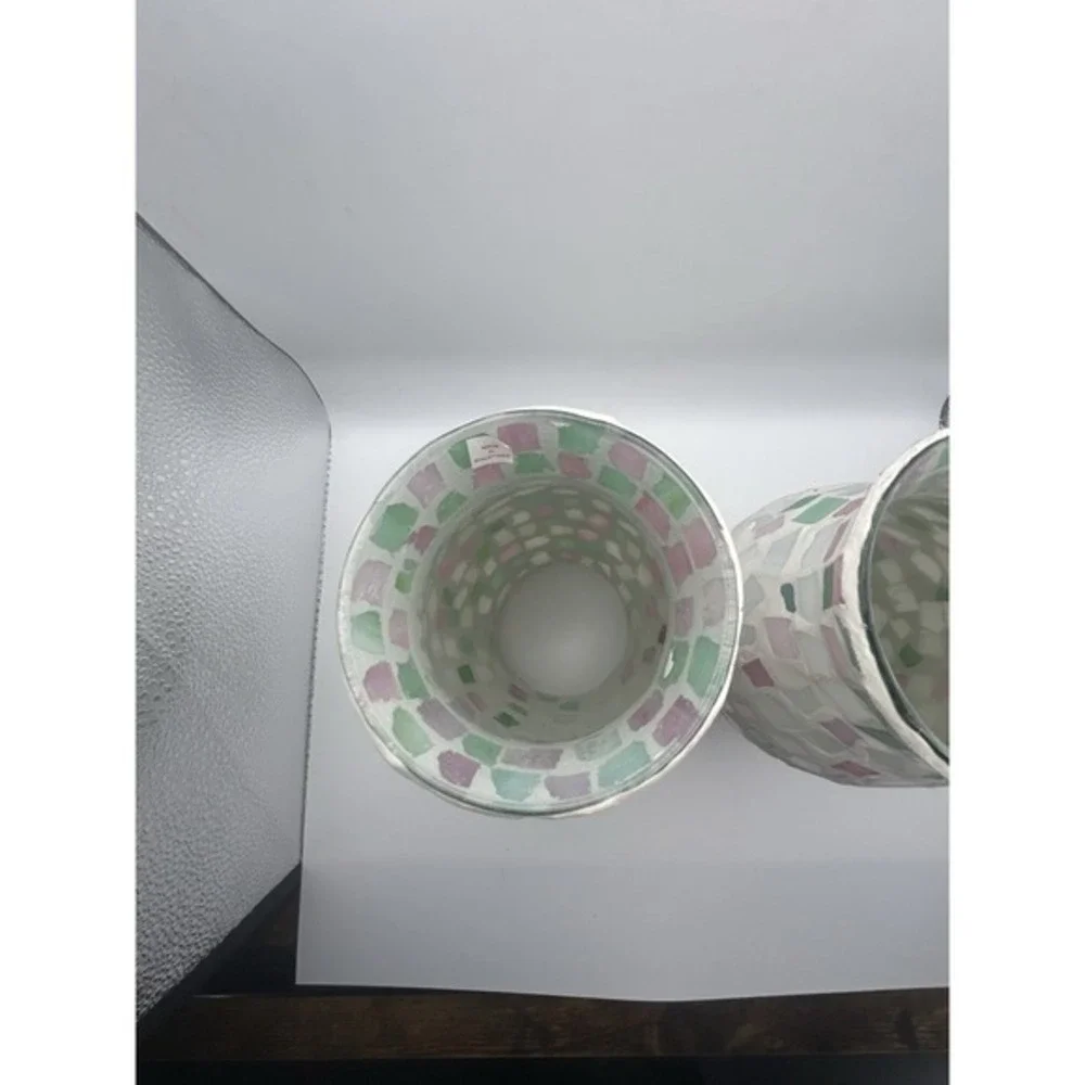 2-PC Mosaic Tile Stain Glass‎ Hurricane Candle Holders 9